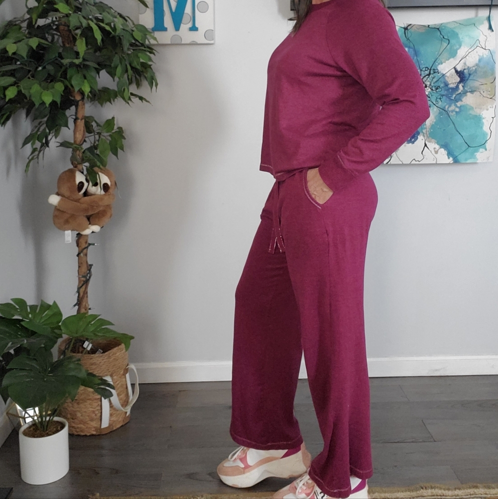JOYSPUN Wide Leg Lounge Pajama Set Metallic Stitching S - Picture 11 of 12